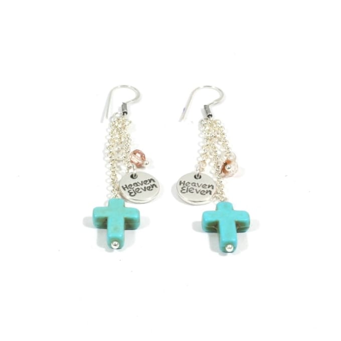 Heaven Eleven - dames - oorbel - turkoois - turquoise - kruisje