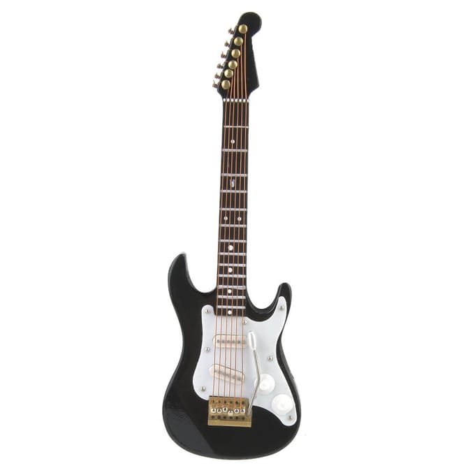 Delicate 14 cm Mini Houten Elektrische Gitaar Model Ornamenten Collectie met Standaard(Zwart) zwart