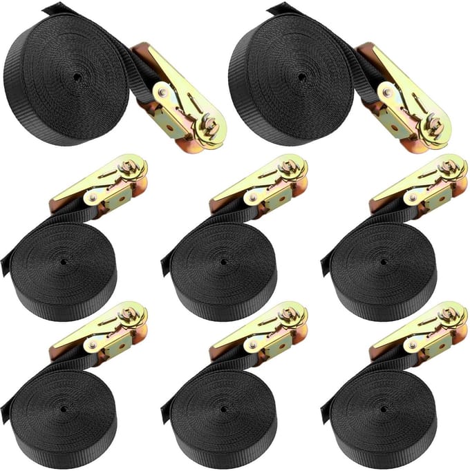 6-delige set Spanbanden - Met RVS-ratel - 6 meter x 25 mm