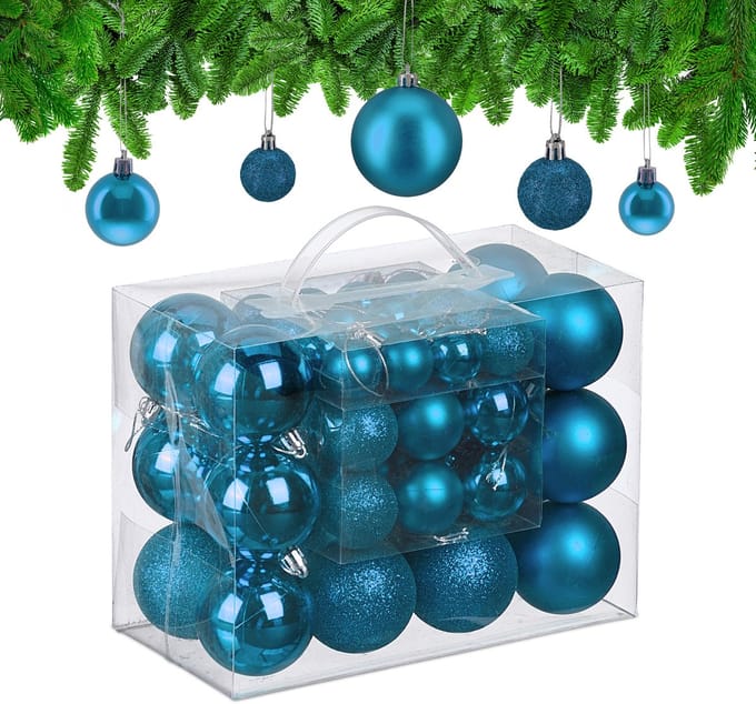 kerstballen set van 50 - Ø 3, 4 en 6 cm - plastic - onbreekbaar - turquoise