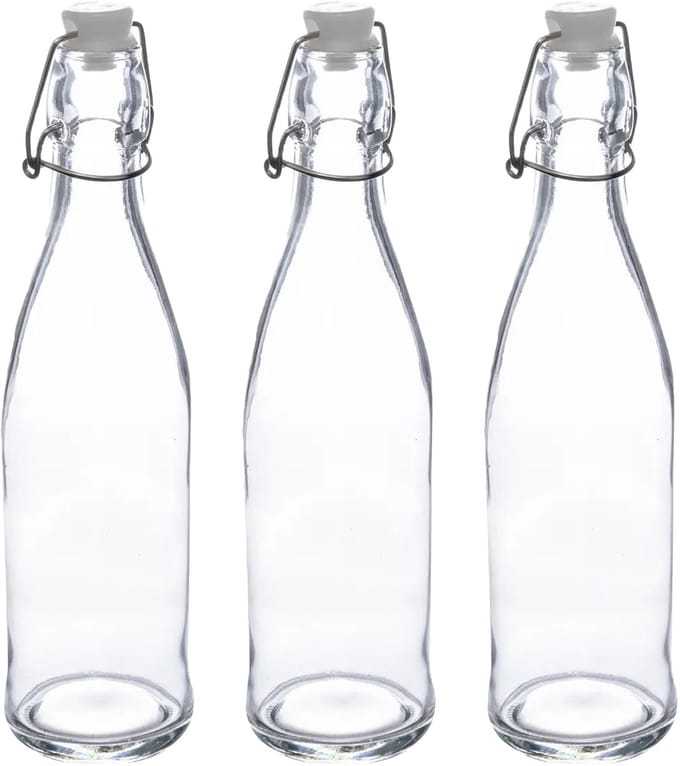 5Five Beugelfles/weckfles - 3x - glas - transparant - luchtdicht - 0.5 liter - waterfles - limonade