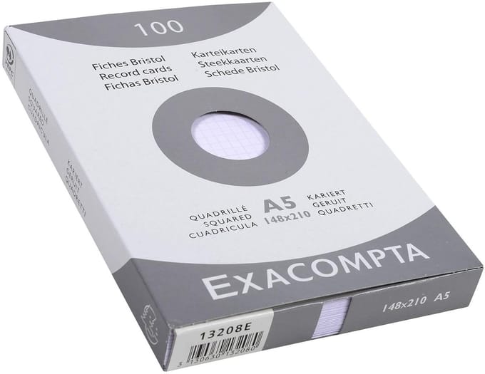 Exacompta 10x etui 100 steekkaarten bristol geruit 5x5 niet geperforeerd 148x210mm - Wit - 13208E