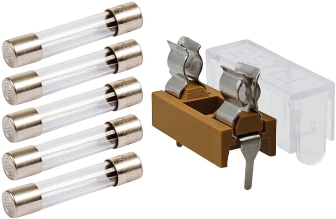 VLTG Zekeringhouder inbouw blokje 6.3x32mm - 2A - Groot - T(traag) - inclusief 5 Glaszekeringen