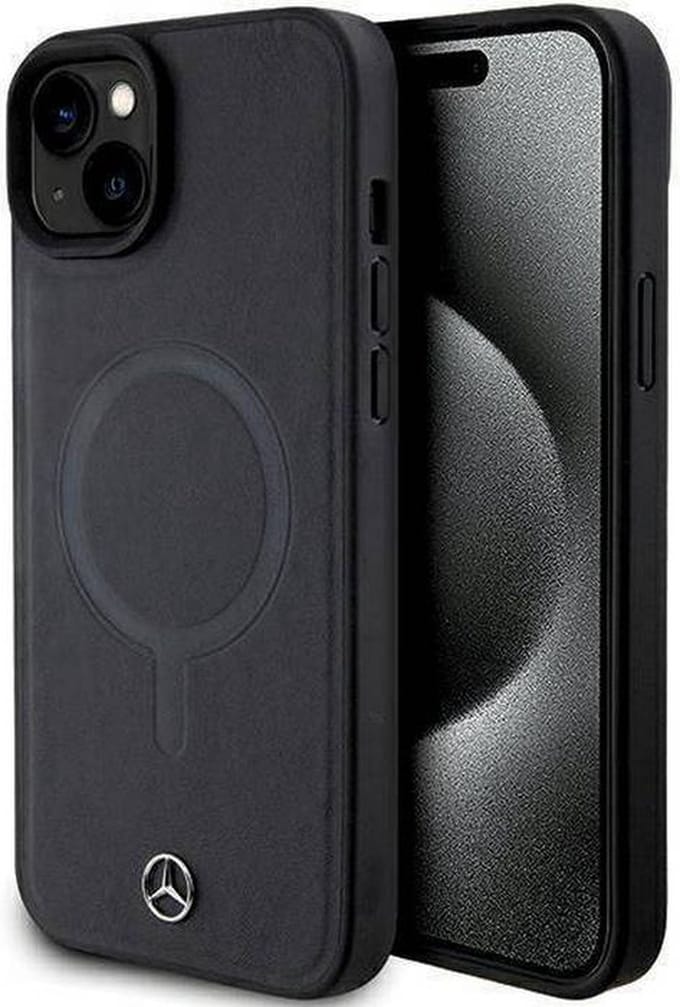 Mercedes-Benz Smooth Leather Back Case (MagSafe Compatible) - Geschikt voor Apple iPhone 15 Plus (6.7") - Zwart