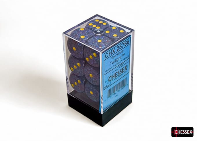 Chessex Twilight Gespikkeld D6 16mm Dobbelsteen Set (12 stuks)