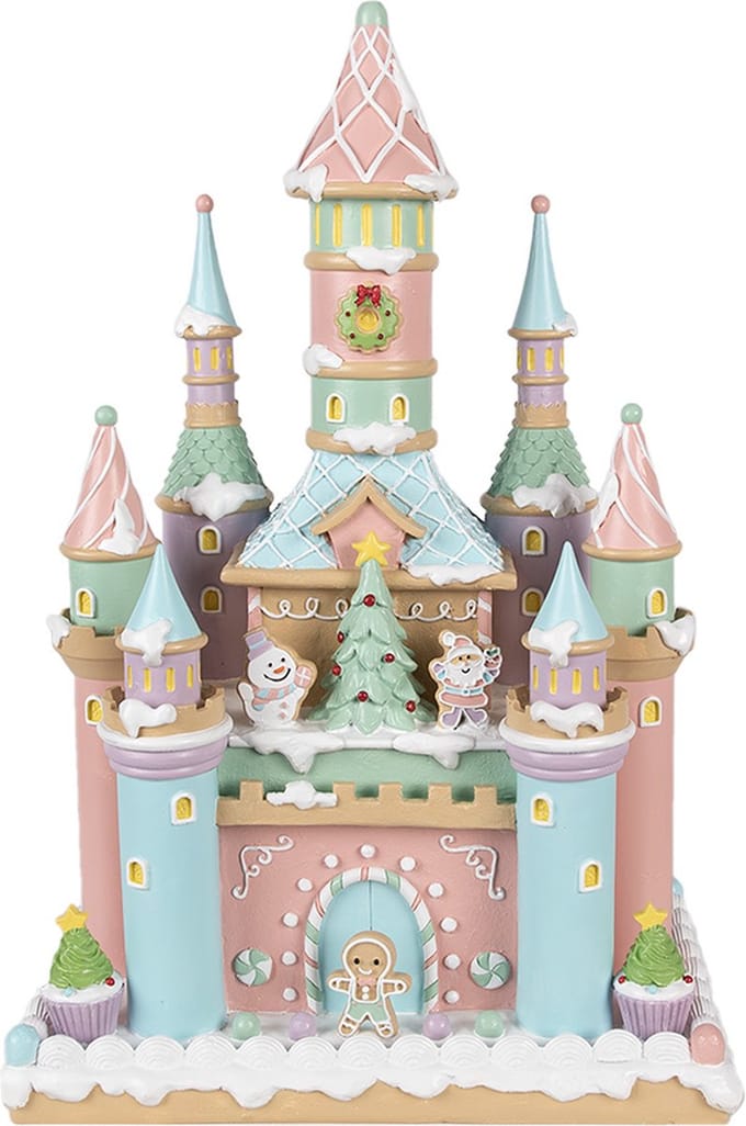 Clayre & Eef Gingerbread house 27x18x42 cm Roze Polyresin