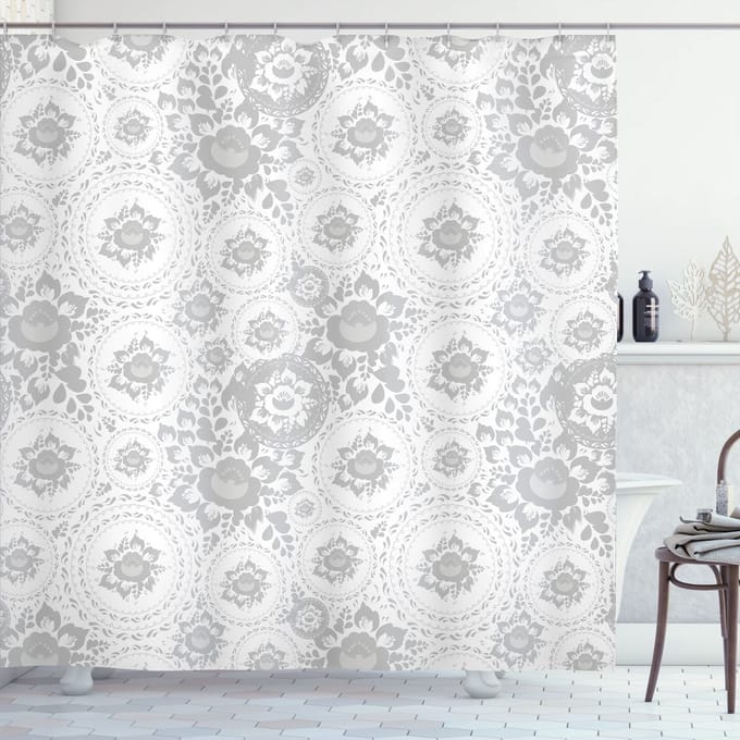 ABAKUHAUS Floraal Douchgordijn – 175x240 cm – Wit, 100% Polyester