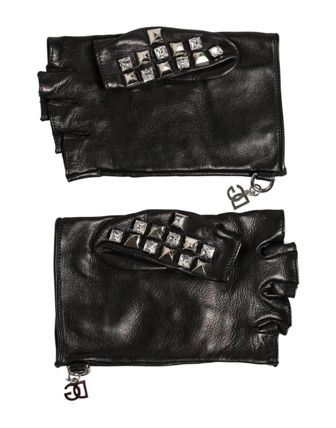 Zwarte Leren Studded Vingerloze Handmitsen voor Mannen