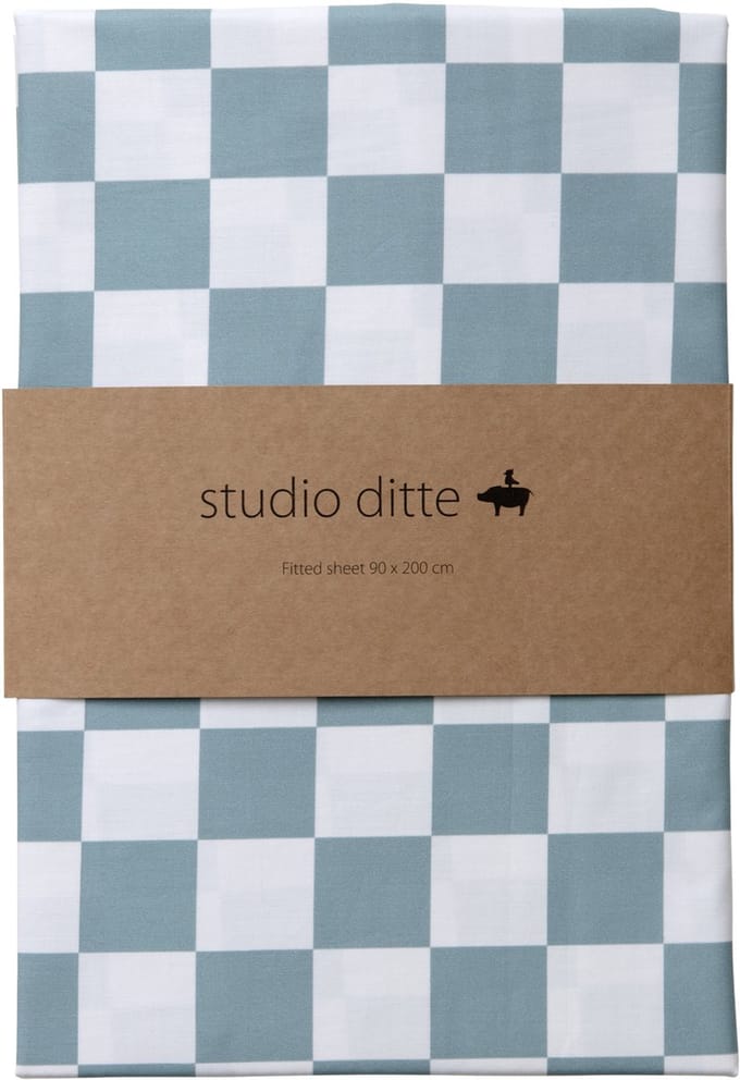 Studio Ditte Blokjes Hoeslaken - Steenblauw - 90 x 200 cm