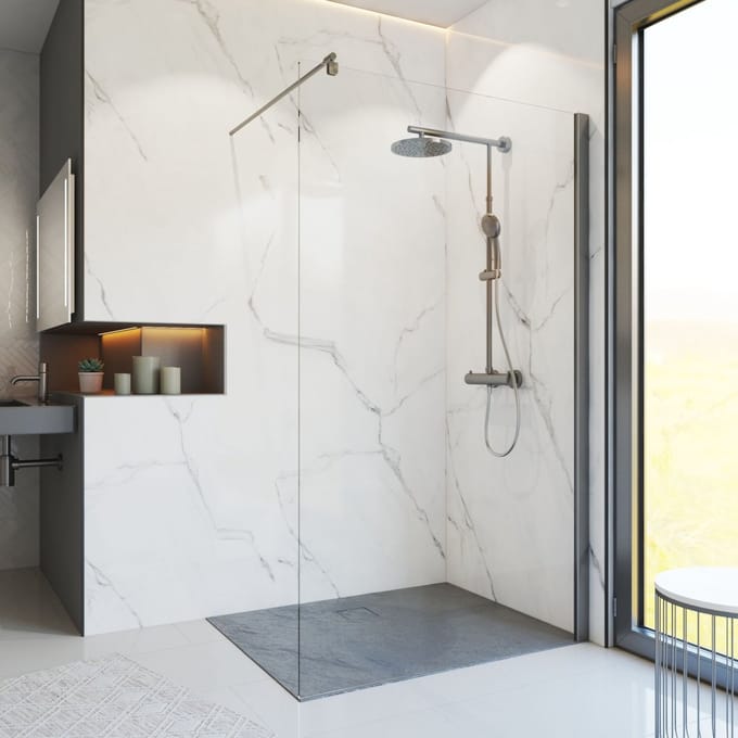 Schulte douchewand - inloopdouche - 120x200 - Gun Metal profiel - transparant veiligheidsglas - antikalk