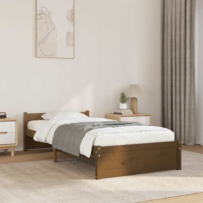 vidaXL - Bedframe - massief - hout - honingbruin - 75x190 - cm