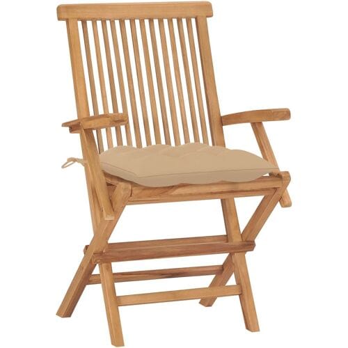 vidaXL - Opklapbare - stoelen - met - beige - kussens, - 8 - stuks, - massief - teakhout