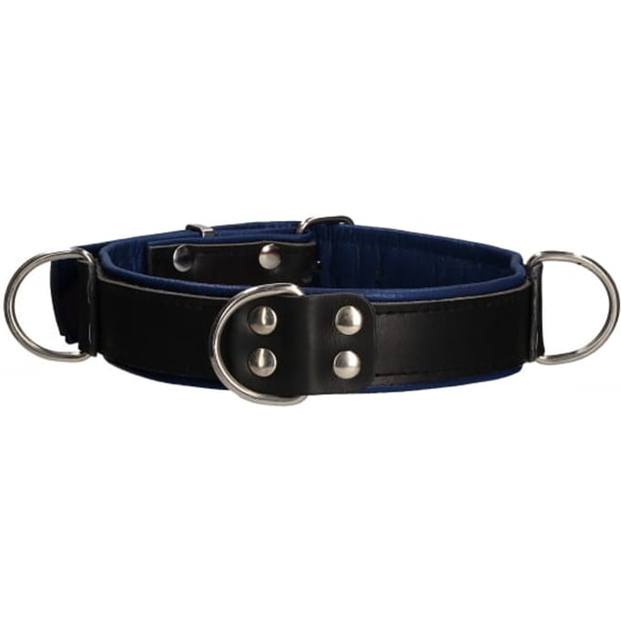 Deluxe Bondage Collar - Premium Leather - Black/Blue