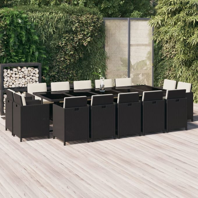 vidaXL - 15-delige - Tuinset - met - kussens - poly - rattan - zwart