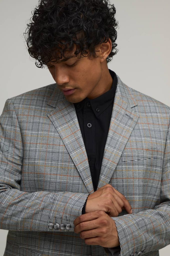 Checked Oversized Slouchy Suit Jacket | Chocolate | Size 62