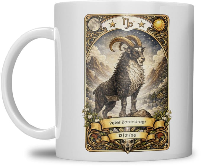 Sterrenbeeld mok - Steenbok - Wit - Tarot mok - Gepersonaliseerd met naam en datum