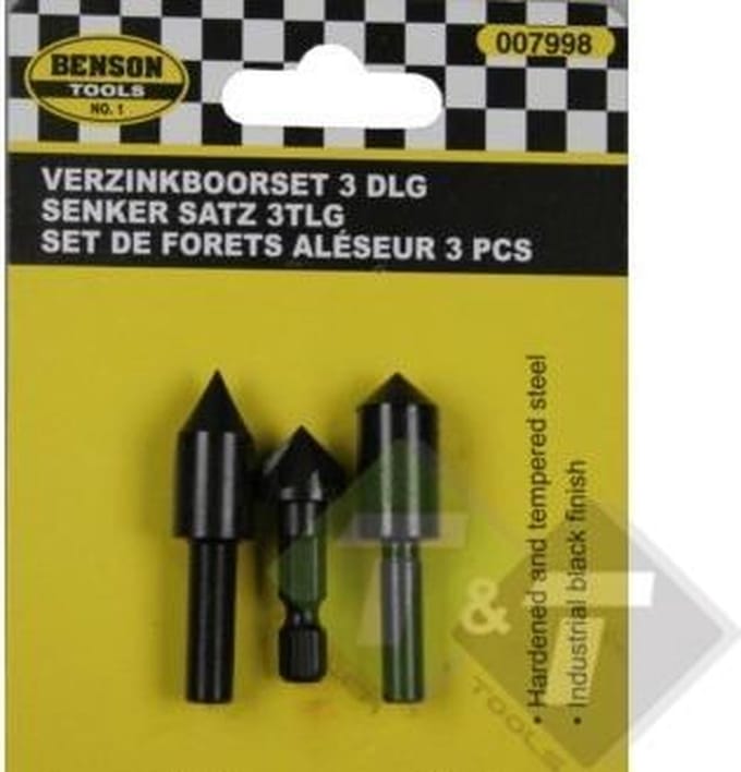 Verzinkboorset, afbraamboren, 3 dlg, Boor set, Borenset