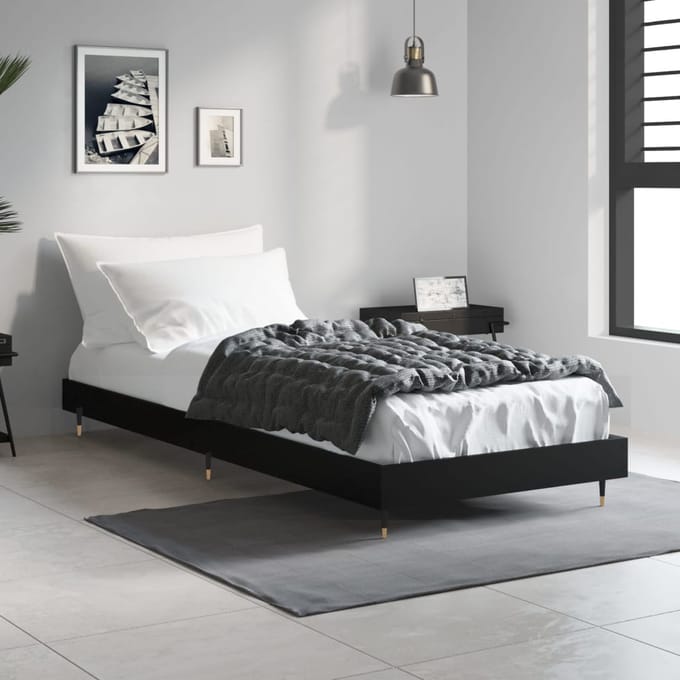 vidaXL - Bedframe - bewerkt - hout - zwart - 75x190 - cm