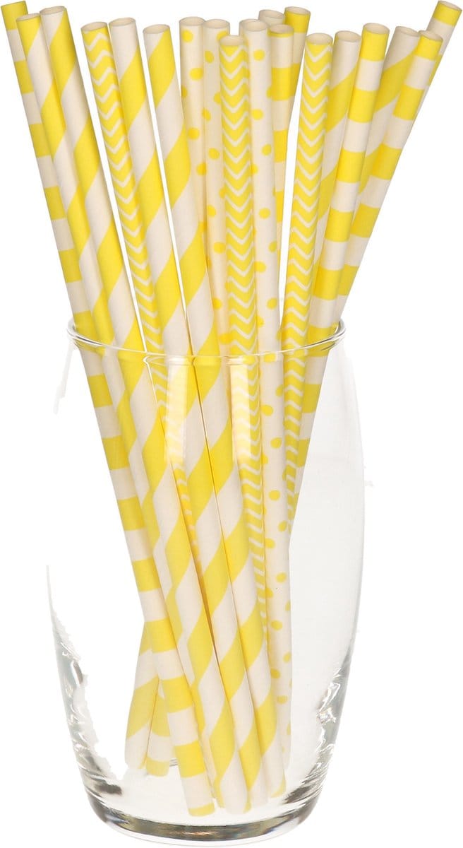 Excellent Houseware Drinkrietjes van papier - 100x - geel - 20 cm