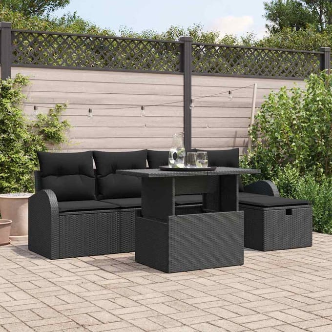 vidaXL Tuin Sofa Set 6 st Zwart poly rattan