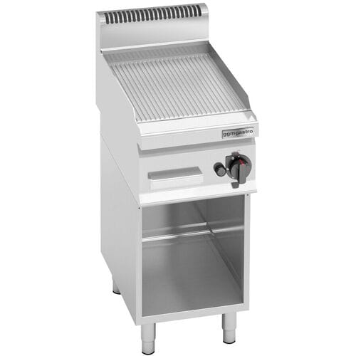 GGM Gastro Gasbakplaat - 4kW - Geribbeld - Bakoppervlak: 296x430mm - met onderstel zilver
