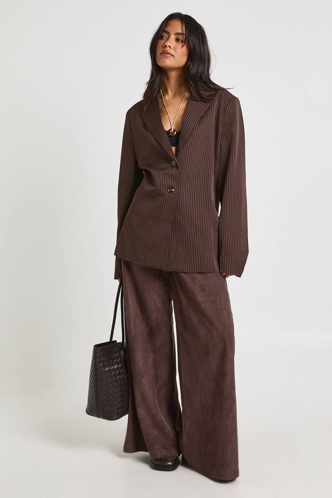boohoo Dames Pinstripe oversized op maat gemaakte blazer | Chocolate | Maat: 8