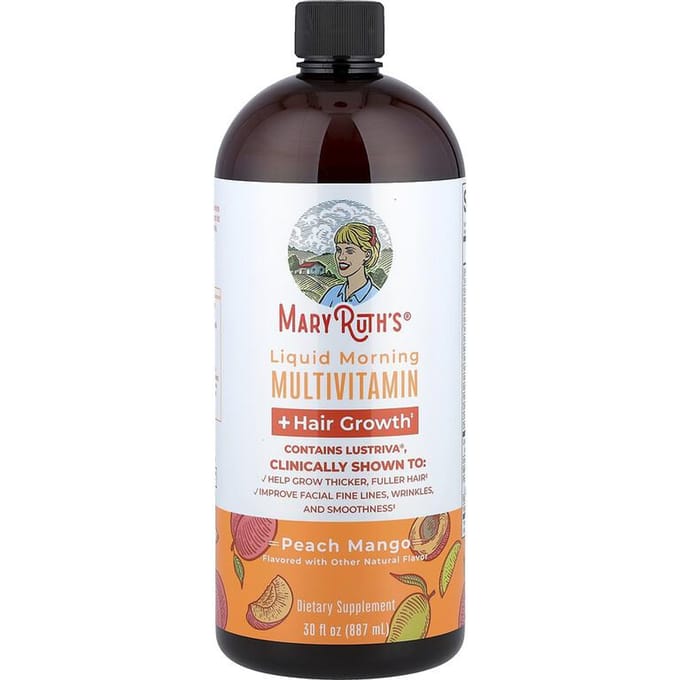 Multivitamine Matinale Liquide + Croissance des Cheveux, Pêche Mangue, 30 fl oz (887 ml)