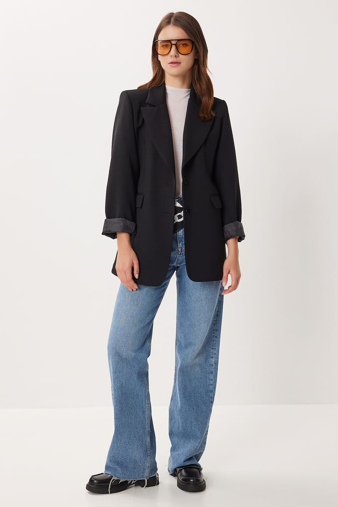 Gevoerde Gabardine Jas met Knopsluiting