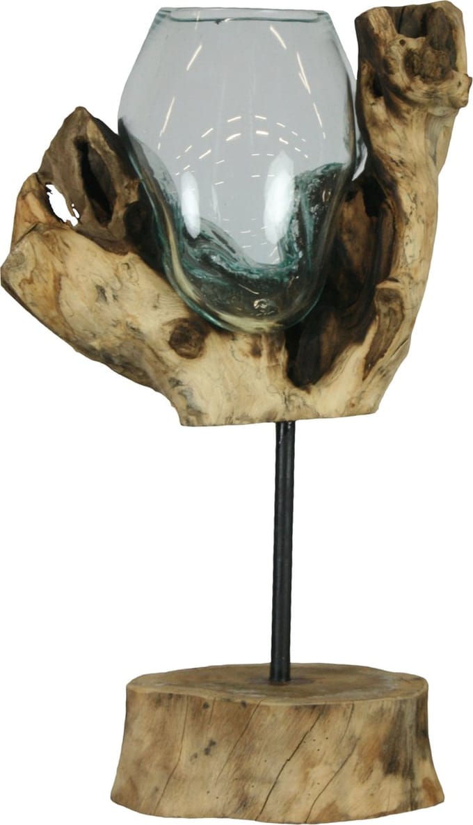 DKNC Julia Decoratief beeld met glas - 20x20x38 cm - Natuurlijk