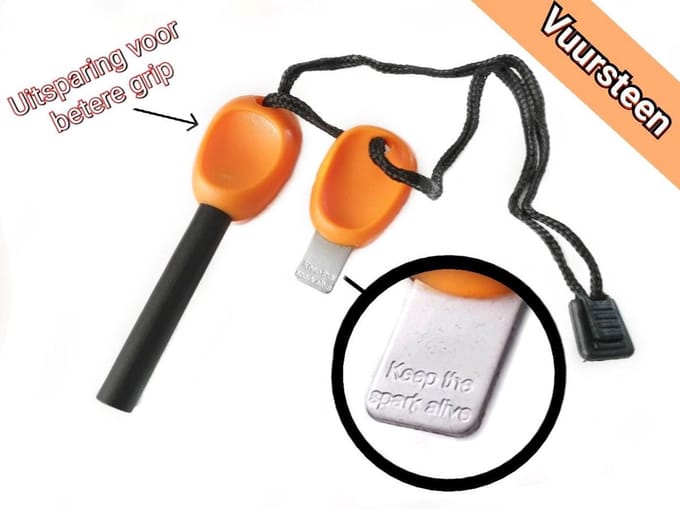 Magnesium Stick met Fluitje Luxe Firestarter Vuurstarter Oranje + Noodfluit