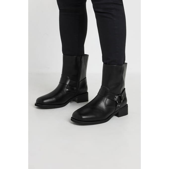 Yours Zwarte Bikerlaarzen Met Vierkante Neus In Extra Brede Eeepasvormsize 38EEE