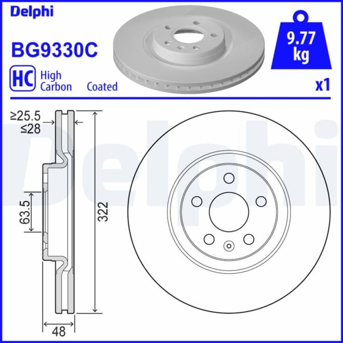 Remschijf DELPHI BG9330C voorkant, geventileerd, sterk gecarboniseerd, 1 Stuk