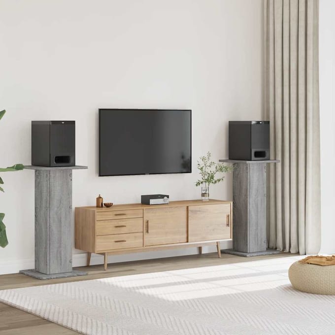 vidaXL - Speakerstandaards - 2 - st - 30x30x95 - cm - bewerkt - hout - grijs - sonoma