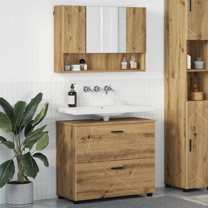 vidaXL - Badkamermeubel - Set - met - lade - met - plank - 2 - pcs - Artisan - Eiken