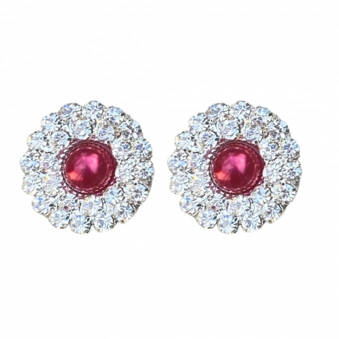 Clip oorbellen Bordeaux strass dubbel 2.4 cm-Charme Bijoux