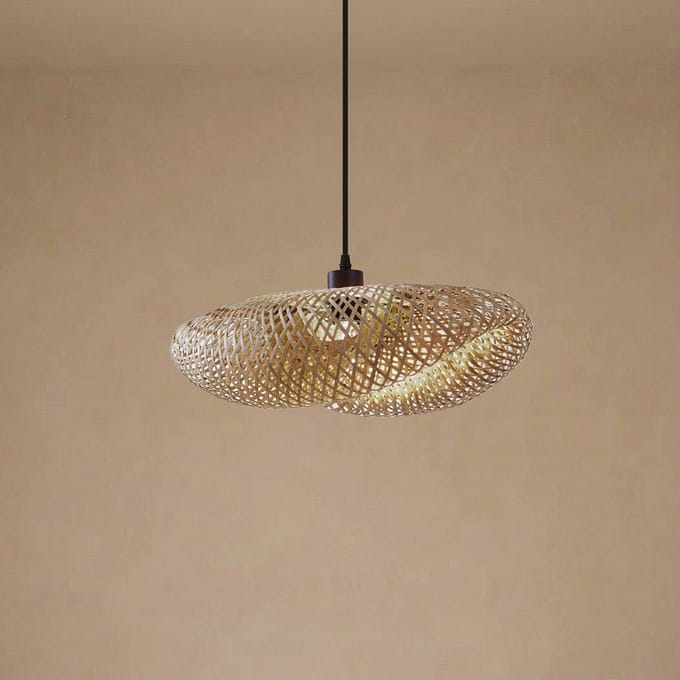 Lindby - hanglamp - 1licht - Bamboe, ijzer - H: 14 cm - E27 - bamboe naturel