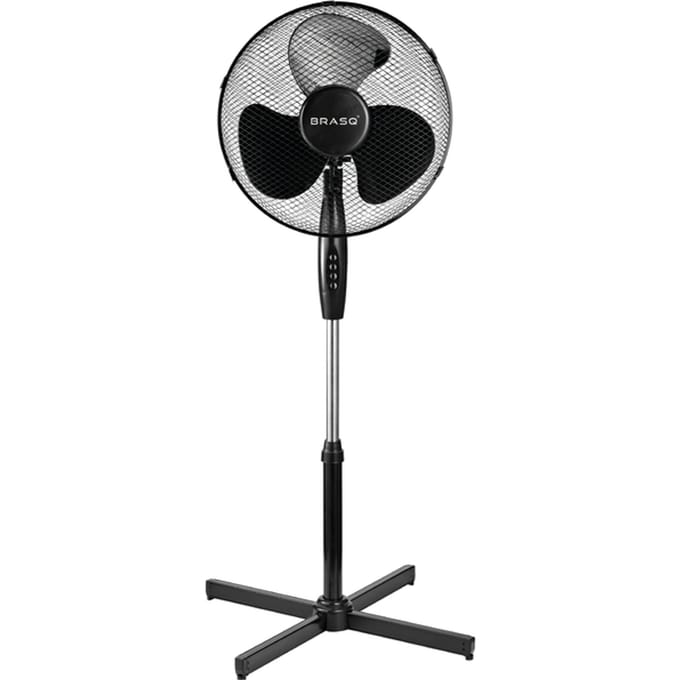 BRASQ Statiefventilator – 40 cm – Zwart - In hoogte verstelbaar – 3 snelheden - 40 Watt