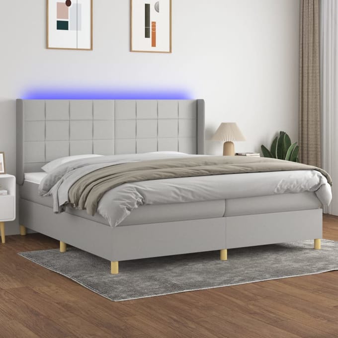 vidaXL - Boxspring - met - matras - en - LED - stof - lichtgrijs - 200x200 - cm