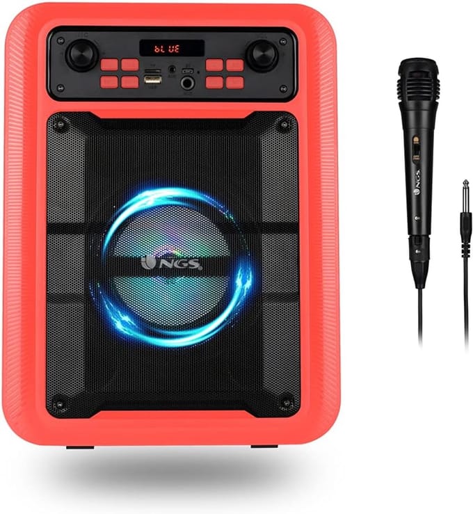 Draagbare Luidspreker - Bluetooth Speaker - Feestjes Muziek - Karaoke Microfoon - 18 x 25 x 33 cm - Rood
