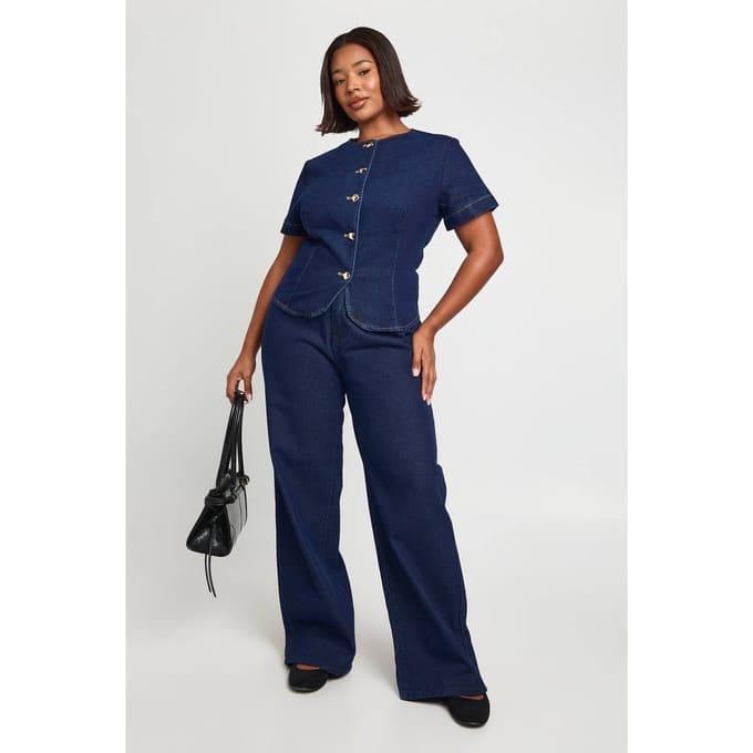 boohoo Dames Plus Contrast Stiksel Denim Rechte Pijp Jeans | Indigo | Maat: 56
