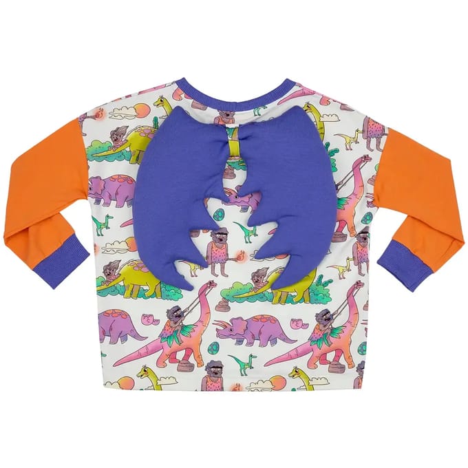 Langarm T-shirt met pterosauruss vleugels kind Raspberry Republic Dino Riders Rainbow