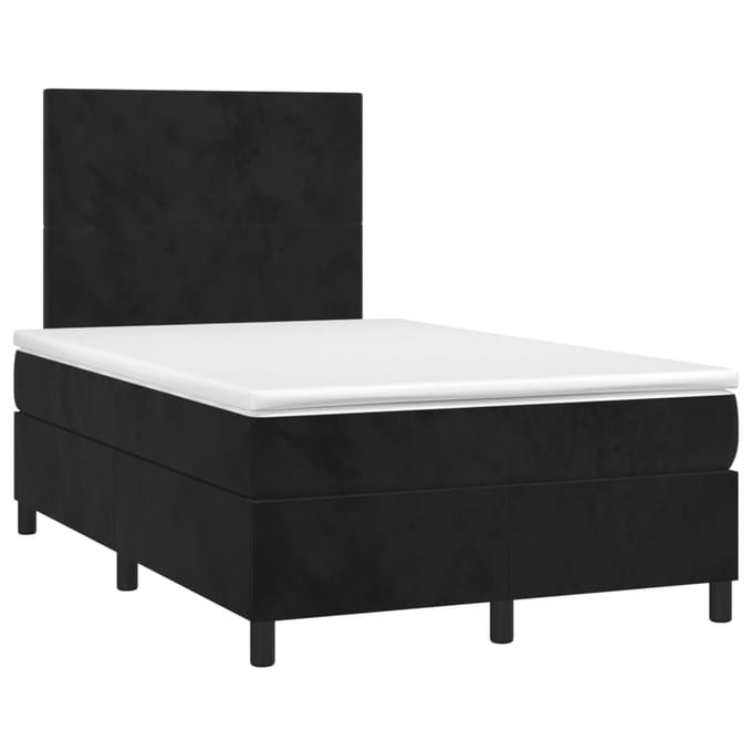 vidaXL - Boxspring - met - matras - en - LED - fluweel - zwart - 120x200 - cm