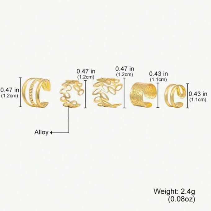 5 stuks/Set Gouden Bruid Clip-on Oorbellen Set one-size brown