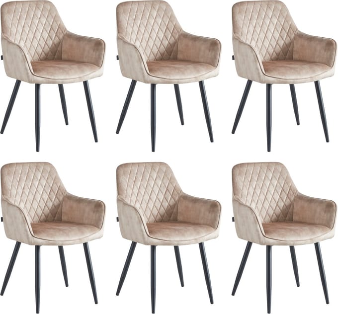 Colenis® - Beverly Eetkamerstoel - Set Van 6 - Champagne - Vintage Velvet - Met armleuning