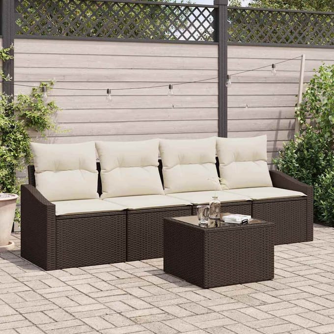 vidaXL Bankstel 5 st Bruin en Crème poly rattan