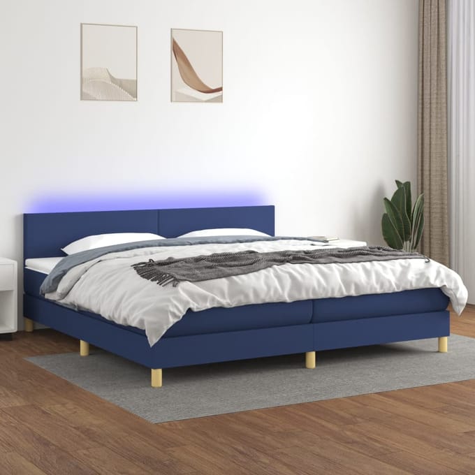 vidaXL - Boxspring - met - matras - en - LED - stof - blauw - 200x200 - cm