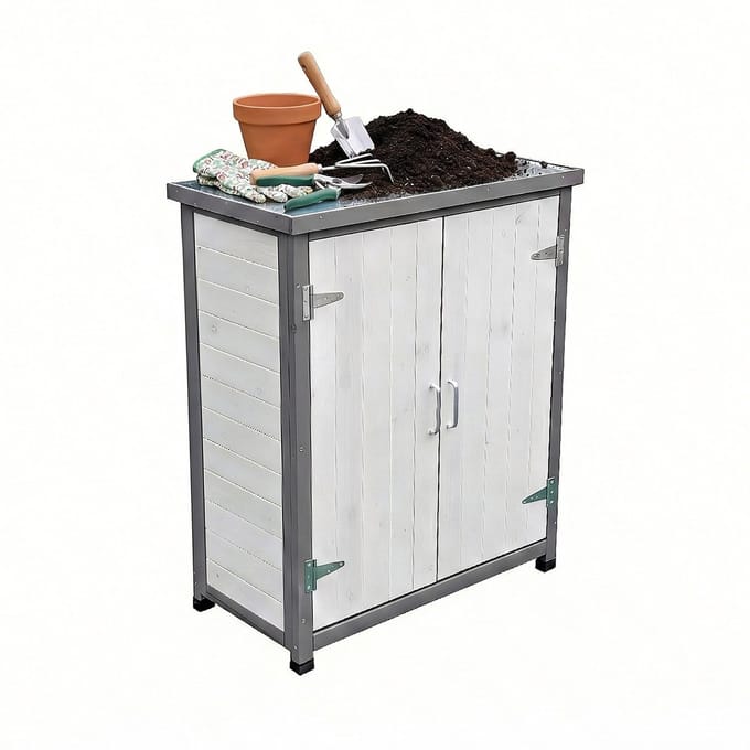 Oppottafel - met kast en werkblad - 90x75x40 cm - hout - wit-grijs