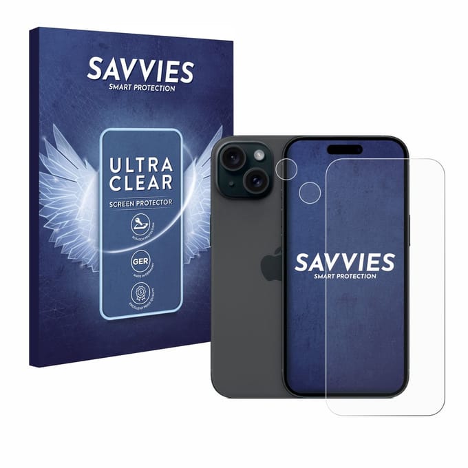 Savvies - Screenprotector voor Apple iPhone 15 (Voor+Camera) - Folie Beschermfolie transparant 18 Stuks