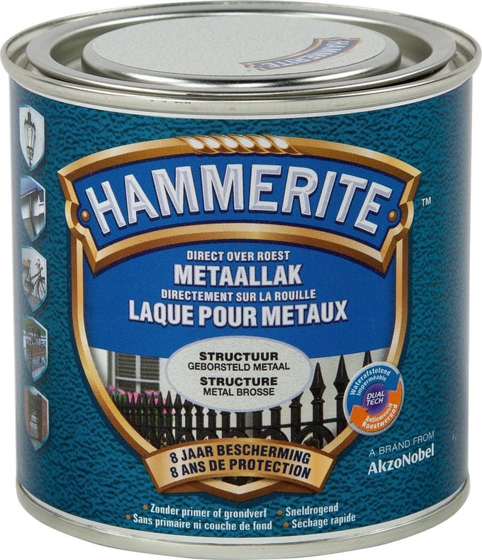 Hammerite Metaallak Structuur - Geborsteld Metaal - 250ML - Geborsteld Metaal