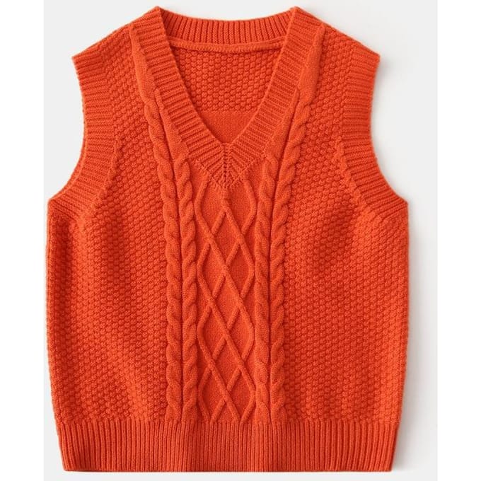 Pull pour enfants, Gilet pull jacquard uni à col en V pour garçons, Pull sans manches 100 orange
